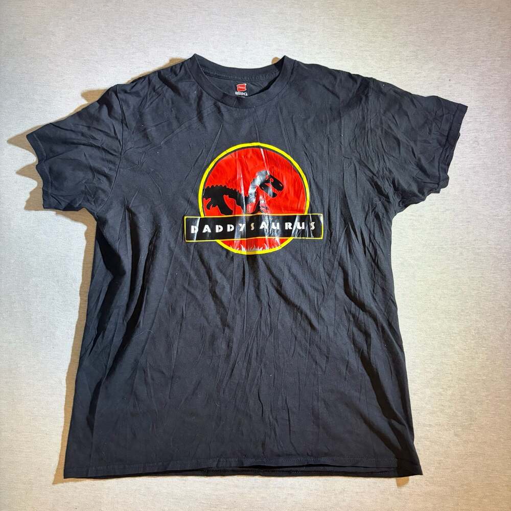 Hanes Nano-T Daddysaurus Jurassic Park Style Graphic Black T-Shirt